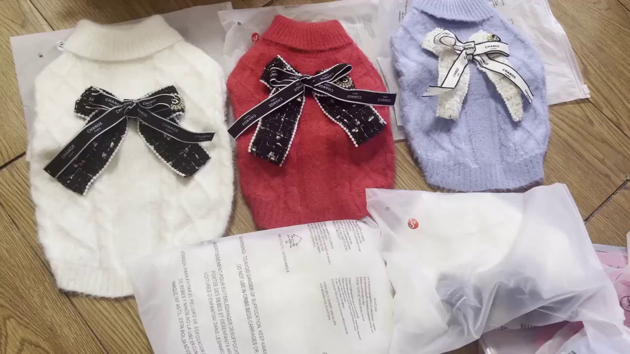 Pet Sweater with Bow Decoration Acrylic Fiber