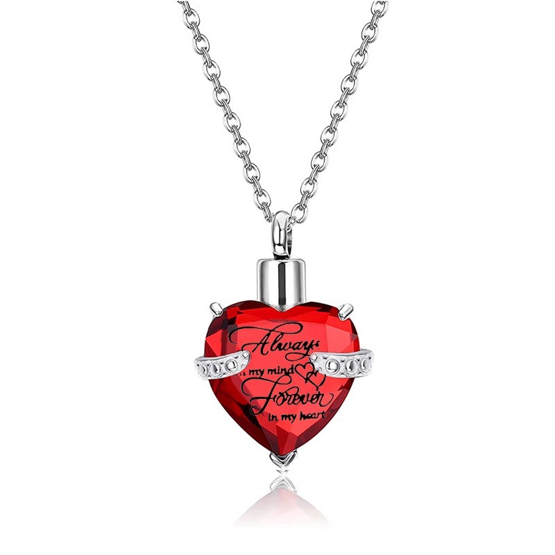 Heart Shaped Glass Urn Pendant with Birthstone Accent