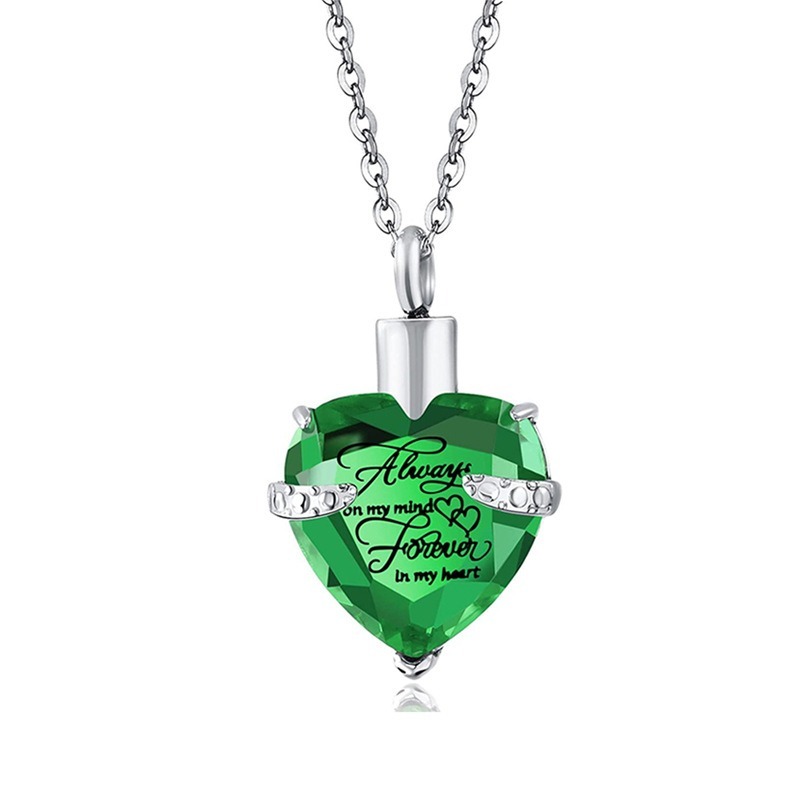 Heart Shaped Glass Urn Pendant with Birthstone Accent