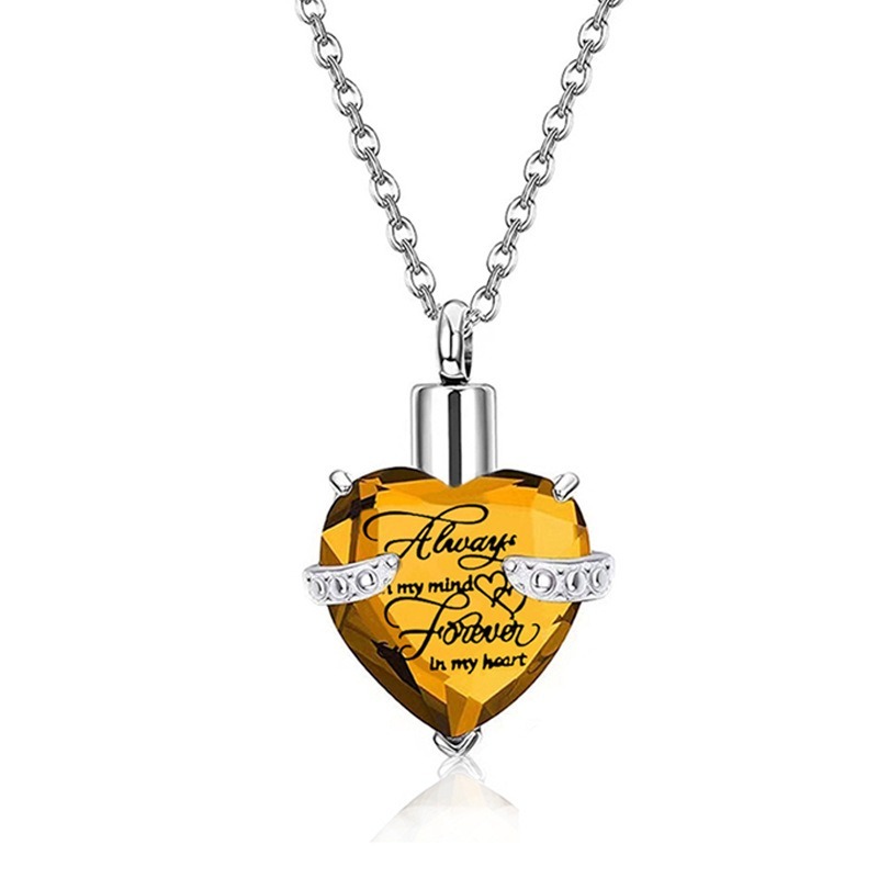 Heart Shaped Glass Urn Pendant with Birthstone Accent