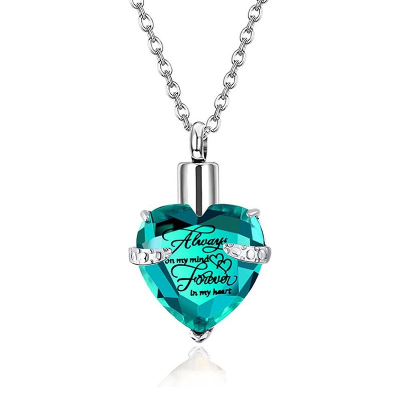 Heart Shaped Glass Urn Pendant with Birthstone Accent