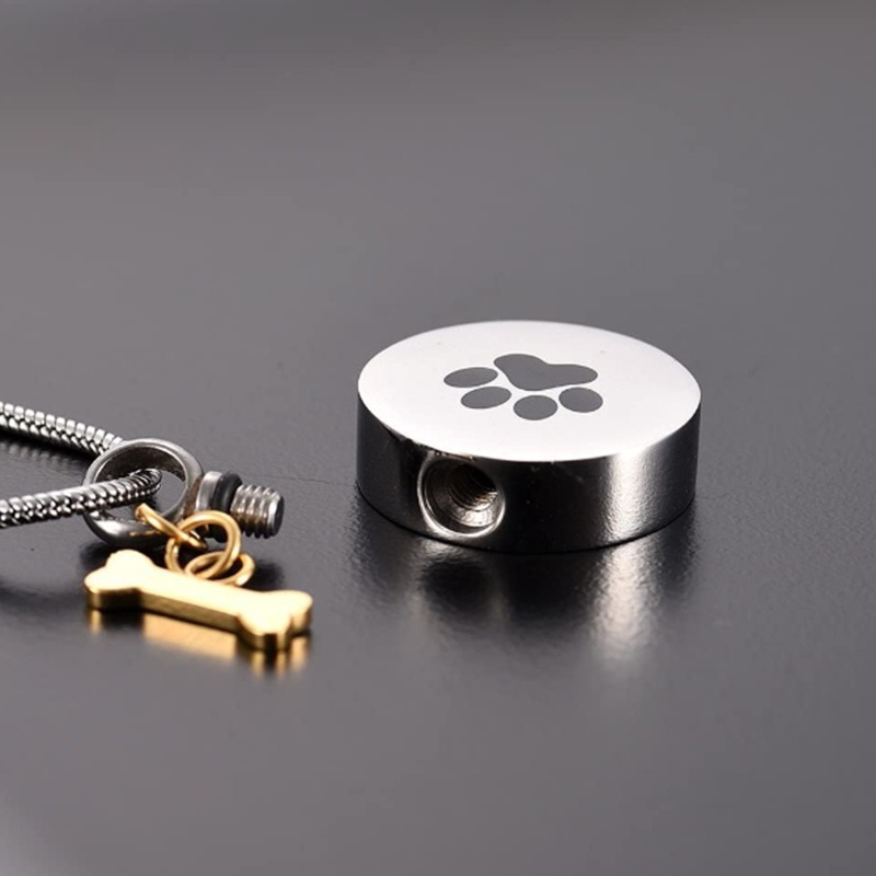 Round Paw Print Openable Pet Ashes Pendant Necklace