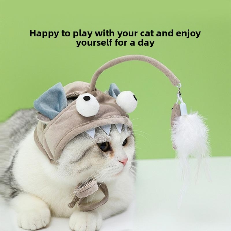 Long-Handle Feather Teaser Cat Toy with Hat