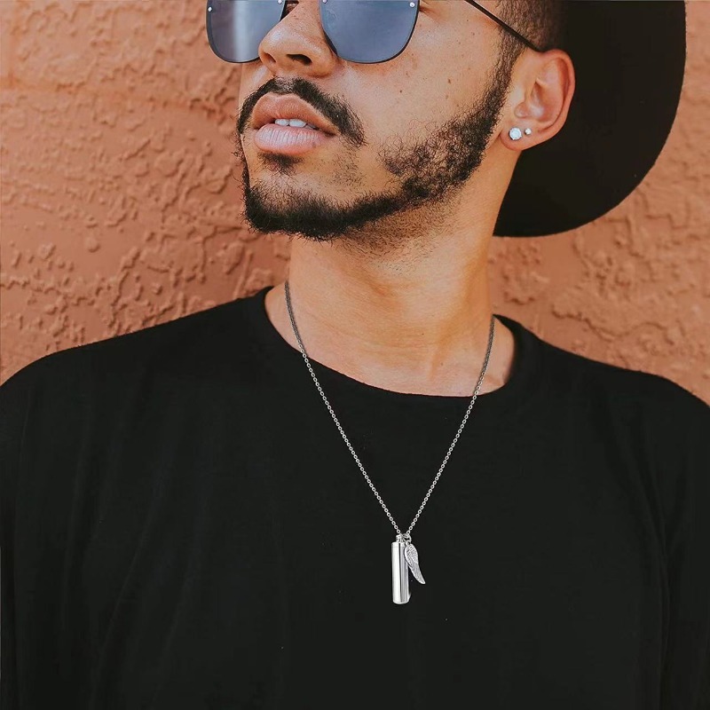 Wing Designed Cylinder Pet Casket Urn Pendant