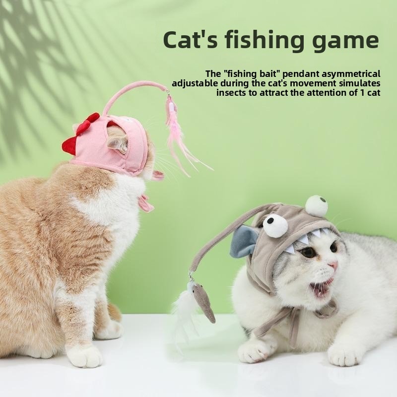 Long-Handle Feather Teaser Cat Toy with Hat