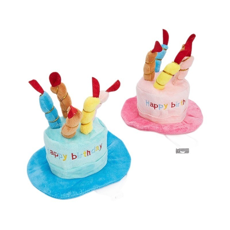 Soft 'Happy Birthday' Pet Party Hat with Candles