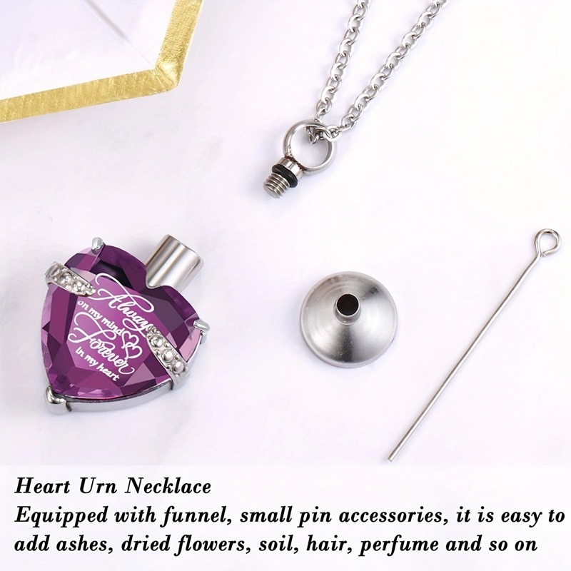 Heart Shaped Glass Urn Pendant with Birthstone Accent