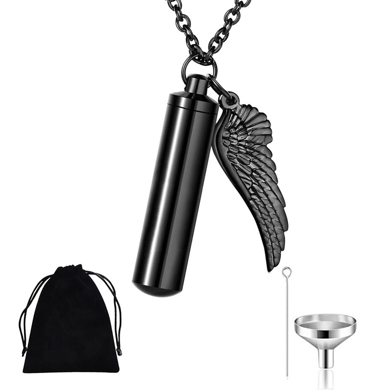 Wing Designed Cylinder Pet Casket Urn Pendant