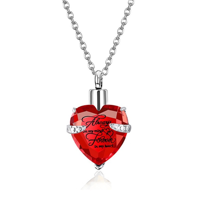 Heart Shaped Glass Urn Pendant with Birthstone Accent