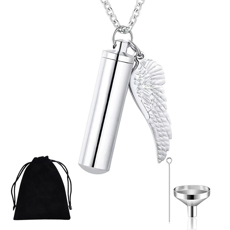Wing Designed Cylinder Pet Casket Urn Pendant