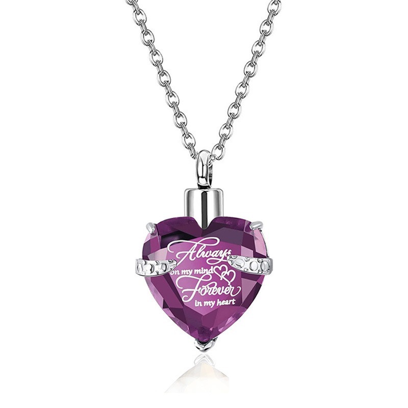 Heart Shaped Glass Urn Pendant with Birthstone Accent