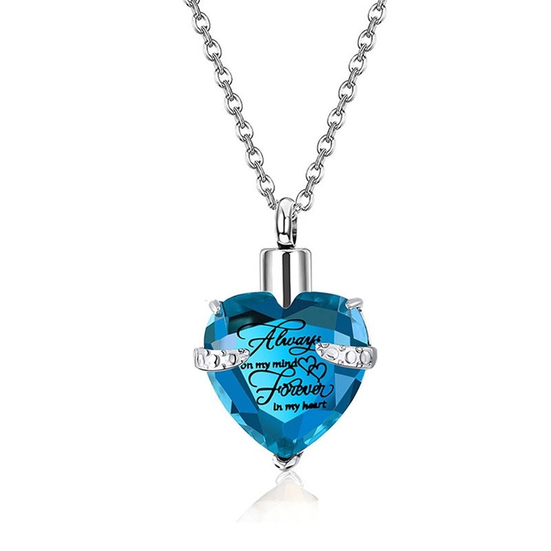 Heart Shaped Glass Urn Pendant with Birthstone Accent