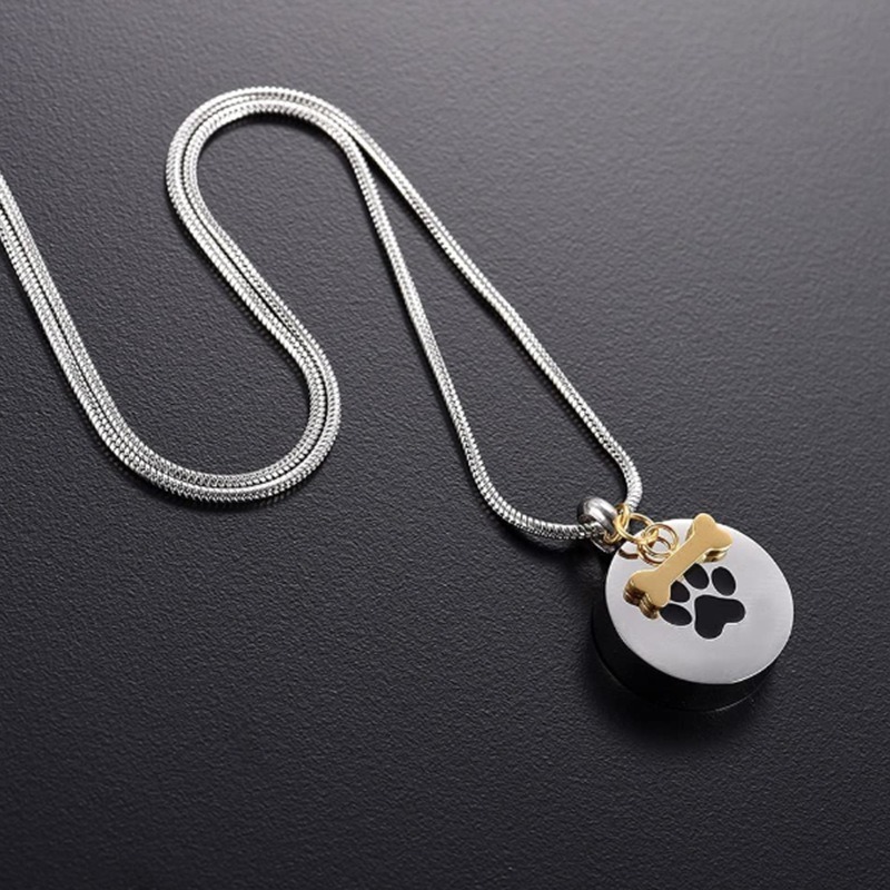 Round Paw Print Openable Pet Ashes Pendant Necklace