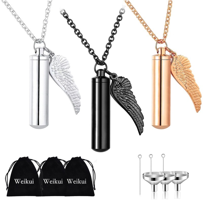Wing Designed Cylinder Pet Casket Urn Pendant