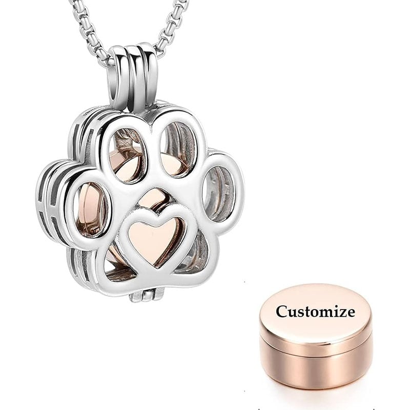 Paw Print Stainless Steel Pet Cremation Urn Necklace