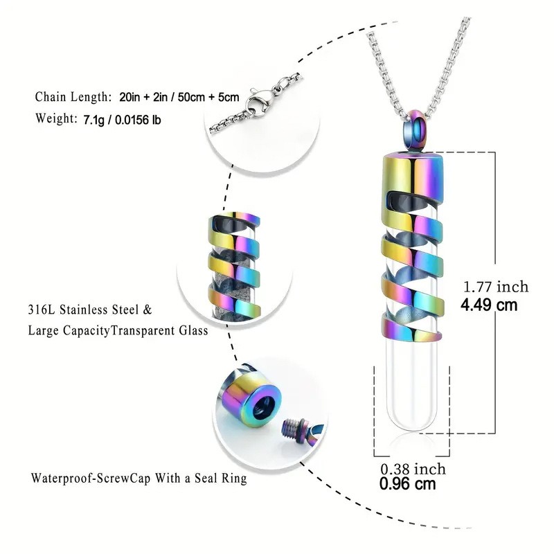 Cylindrical Glass Jar Memorial Urn Necklace