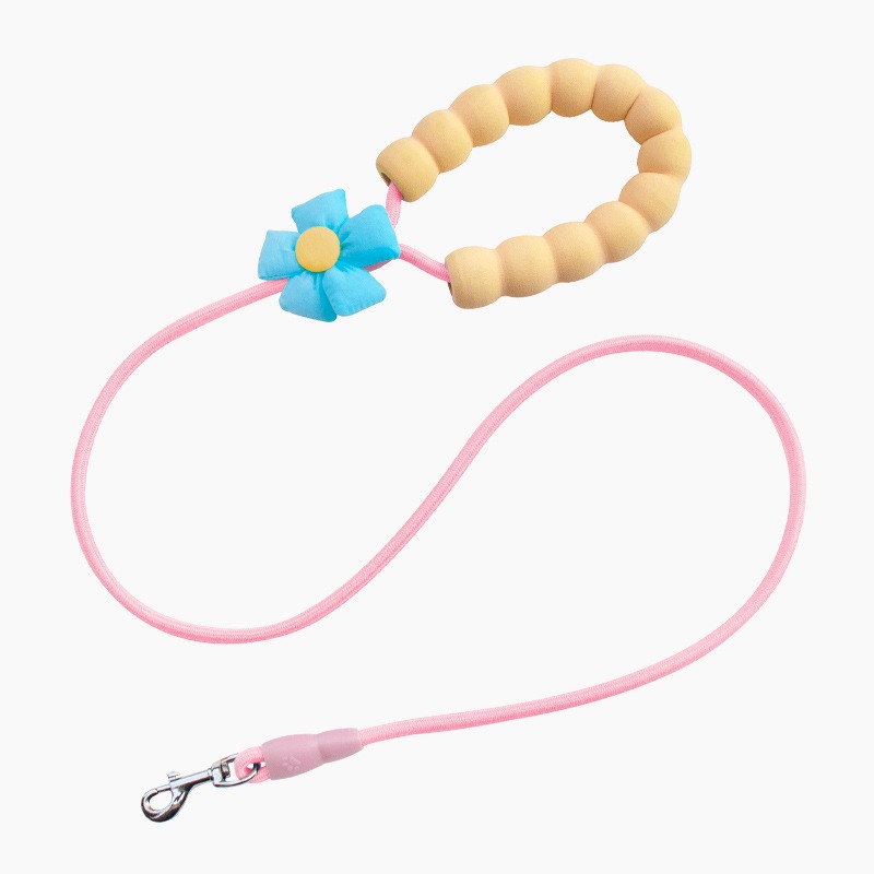 Flower Print Anti-Chew Nylon Dog Leash with Soft Handle