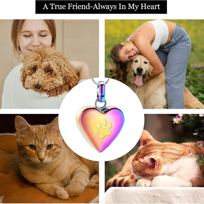 Pendant Paw Print Pet Heart Urn Necklace