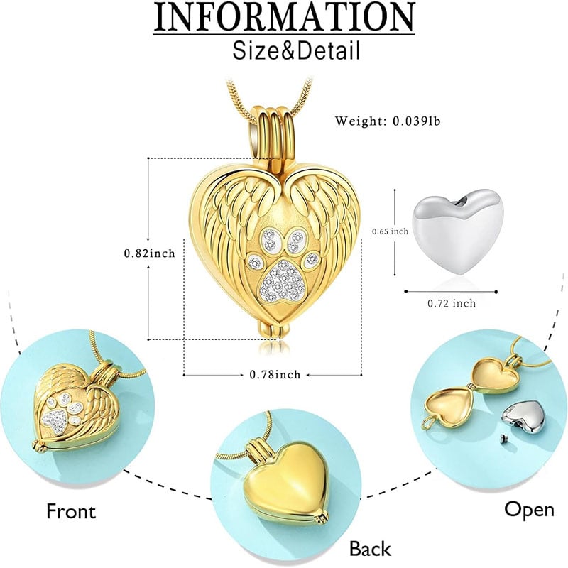 Angel Wings Pet Ashes Urn Necklace for Dogs