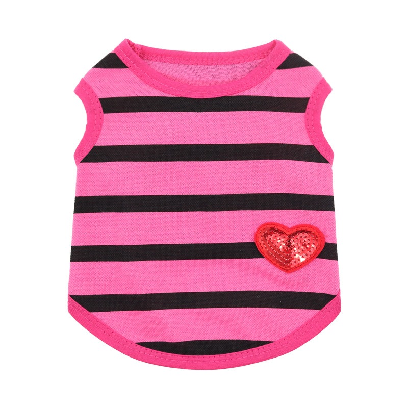 Striped Cotton Tank Top with Heart Decoration