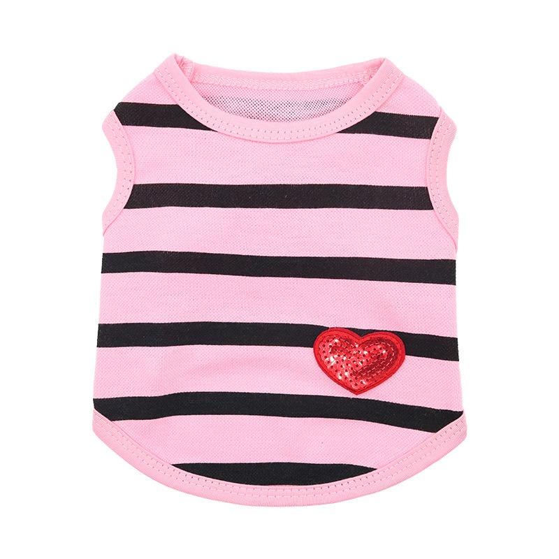 Striped Cotton Tank Top with Heart Decoration