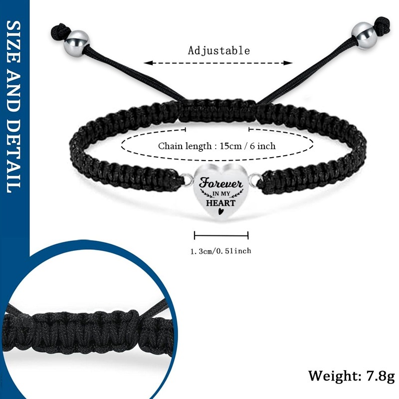 Adjustable Black Braided Rope Pet Ashes Bracelet