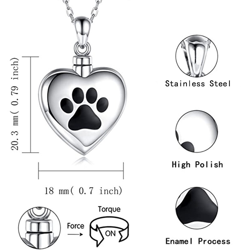 Dog Claw Heart Shaped Perfume Urn Pendant
