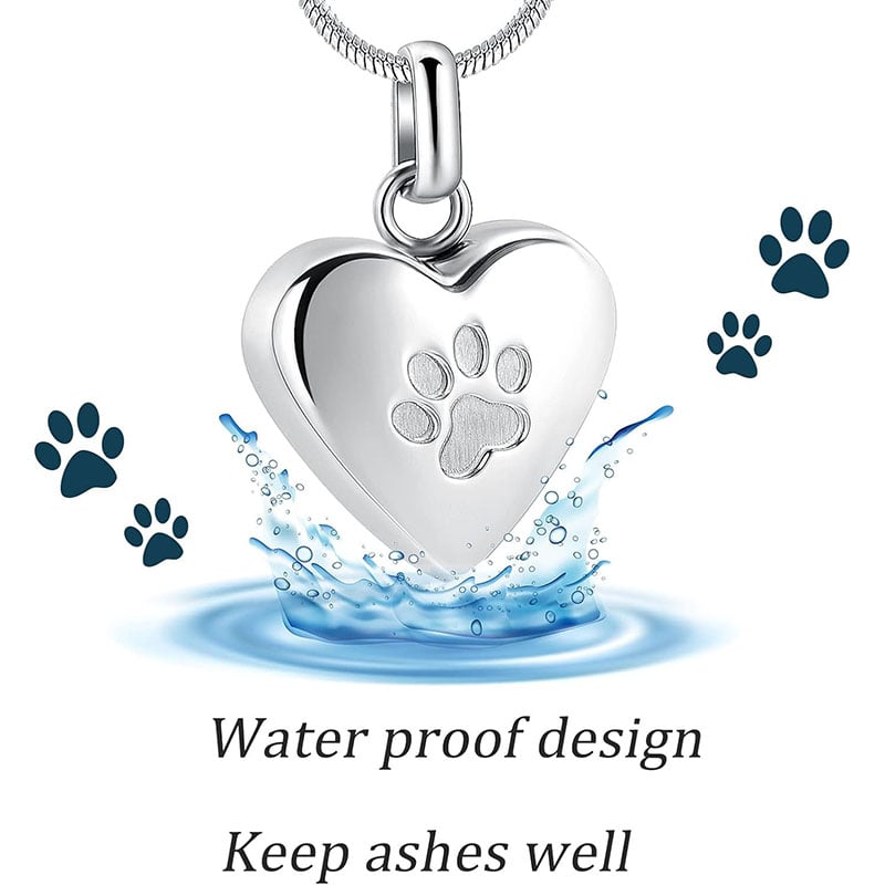 Pendant Paw Print Pet Heart Urn Necklace