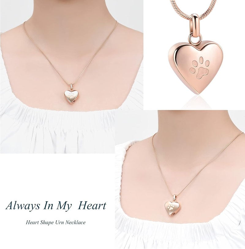 Pendant Paw Print Pet Heart Urn Necklace