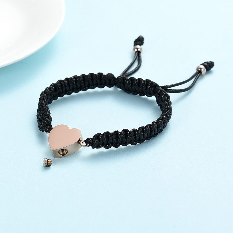 Adjustable Black Braided Rope Pet Ashes Bracelet