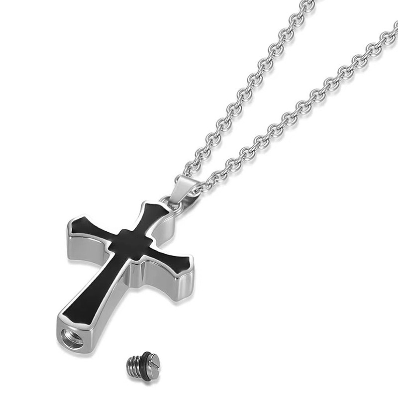 Openable Cross Pet Ashes Hair Memorial Necklace