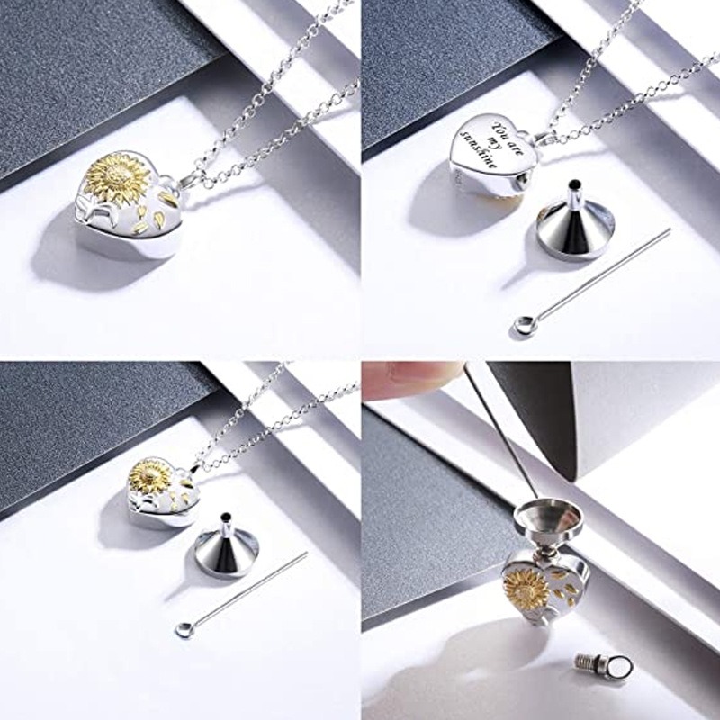 Sunflower Heart Pet Ashes Display Urn Necklace