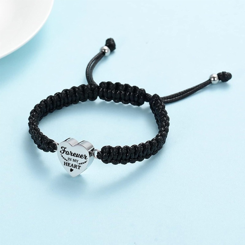 Adjustable Black Braided Rope Pet Ashes Bracelet