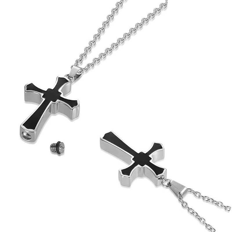 Openable Cross Pet Ashes Hair Memorial Necklace