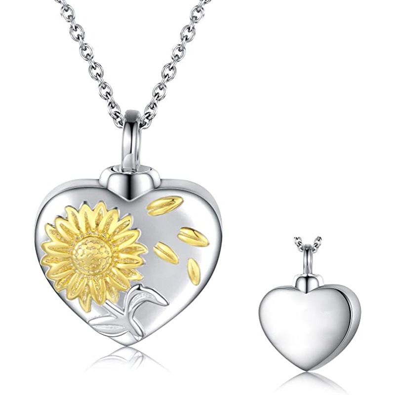 Sunflower Heart Pet Ashes Display Urn Necklace
