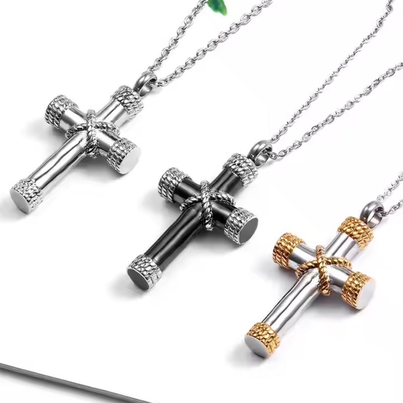 Stainless Steel Cross Pet Ashes Memorial Pendant