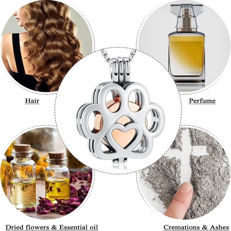 Paw Print Stainless Steel Pet Cremation Urn Necklace