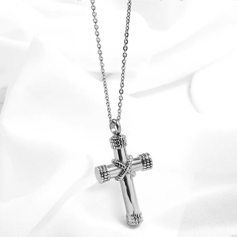 Stainless Steel Cross Pet Ashes Memorial Pendant
