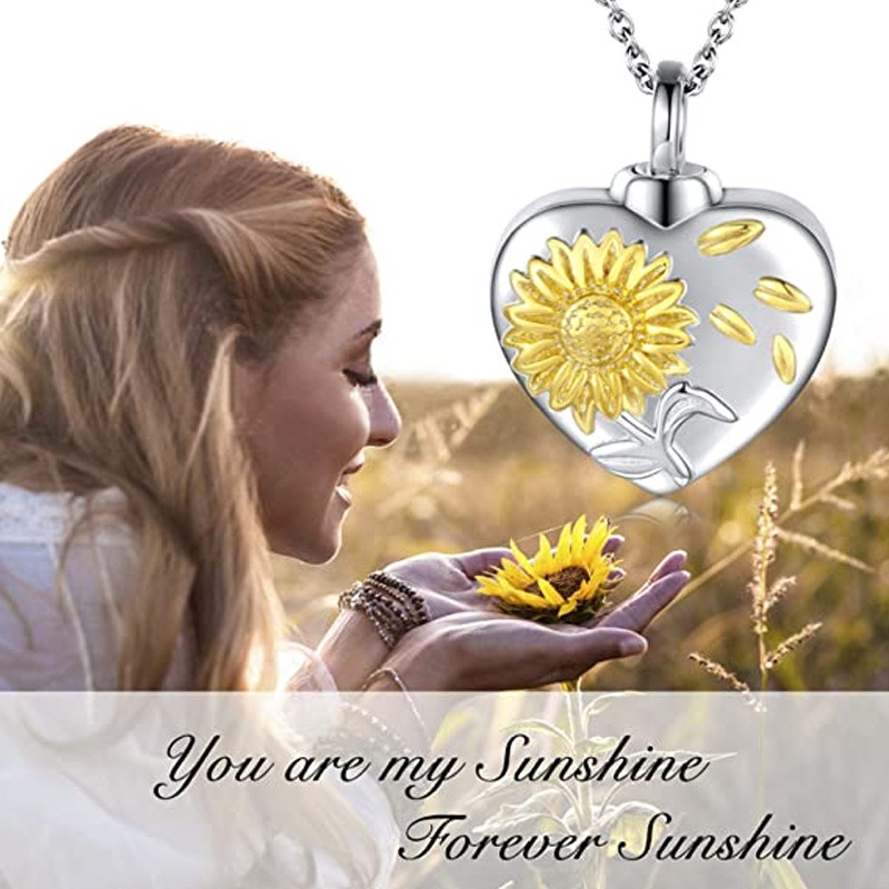 Sunflower Heart Pet Ashes Display Urn Necklace