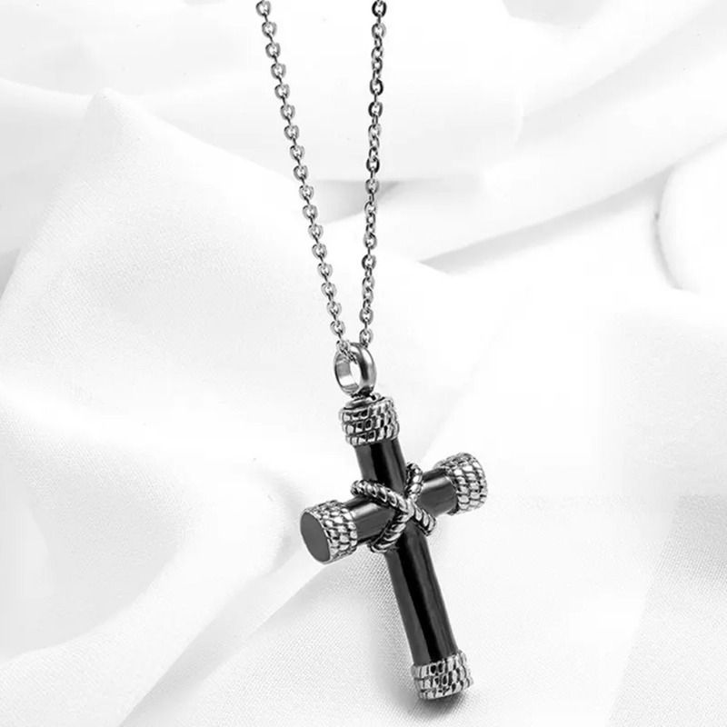 Stainless Steel Cross Pet Ashes Memorial Pendant
