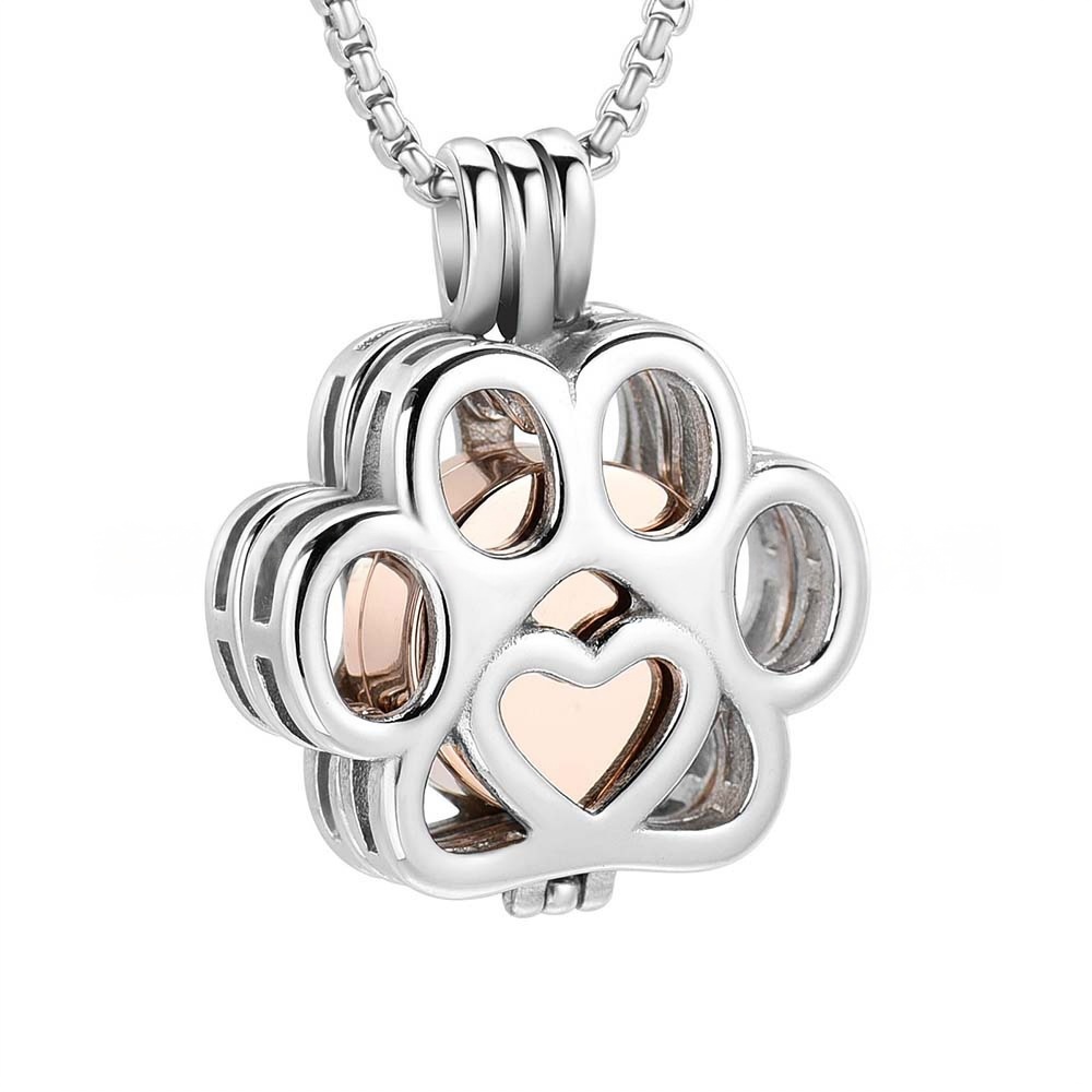 Paw Print Stainless Steel Pet Cremation Urn Necklace