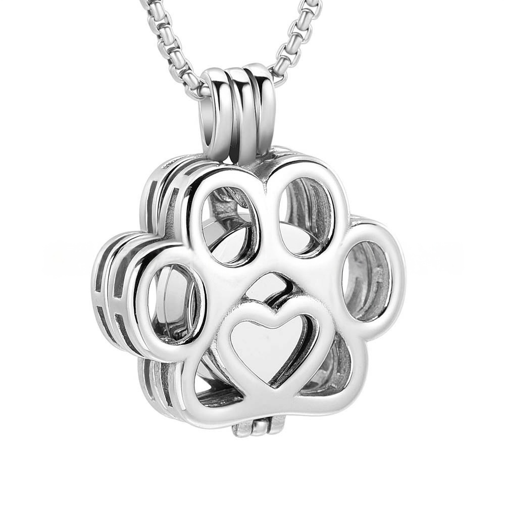 Paw Print Stainless Steel Pet Cremation Urn Necklace