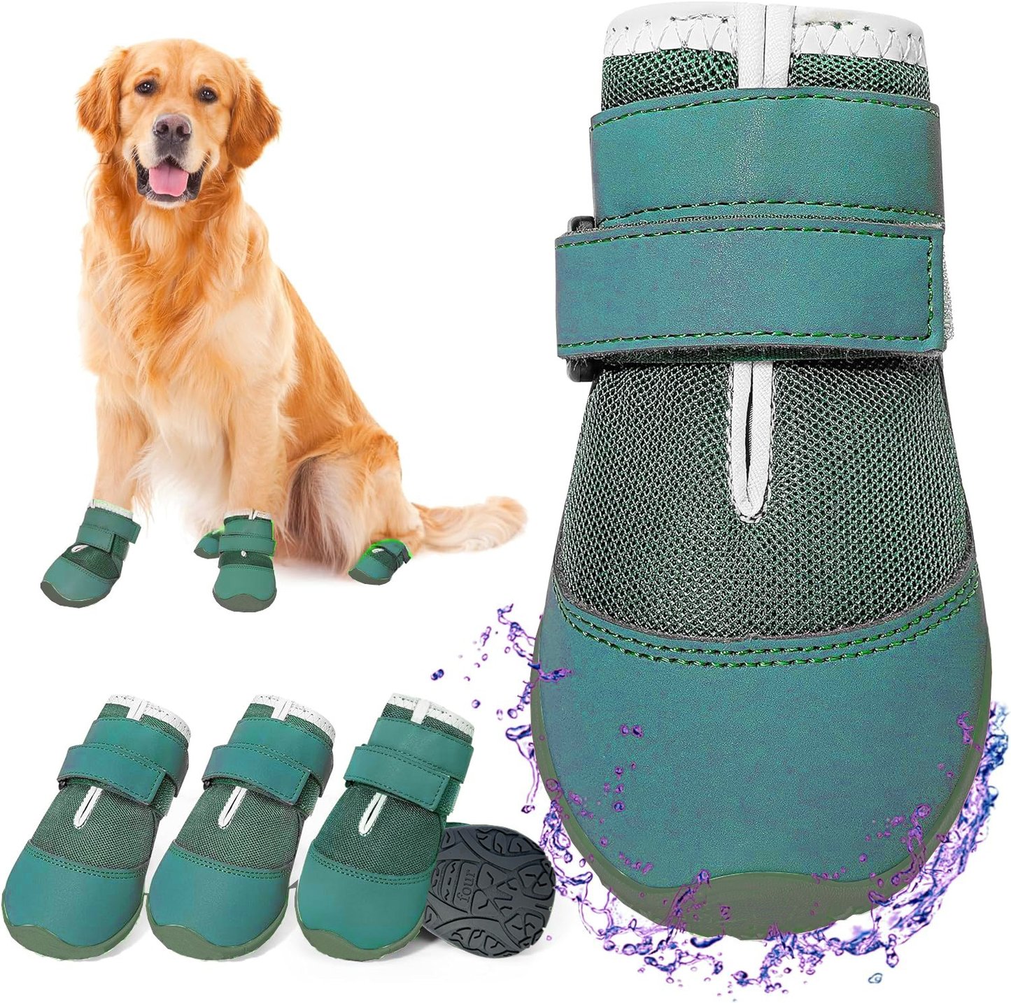 Hard-Soled Outdoor Dog Boots with Secure Fit