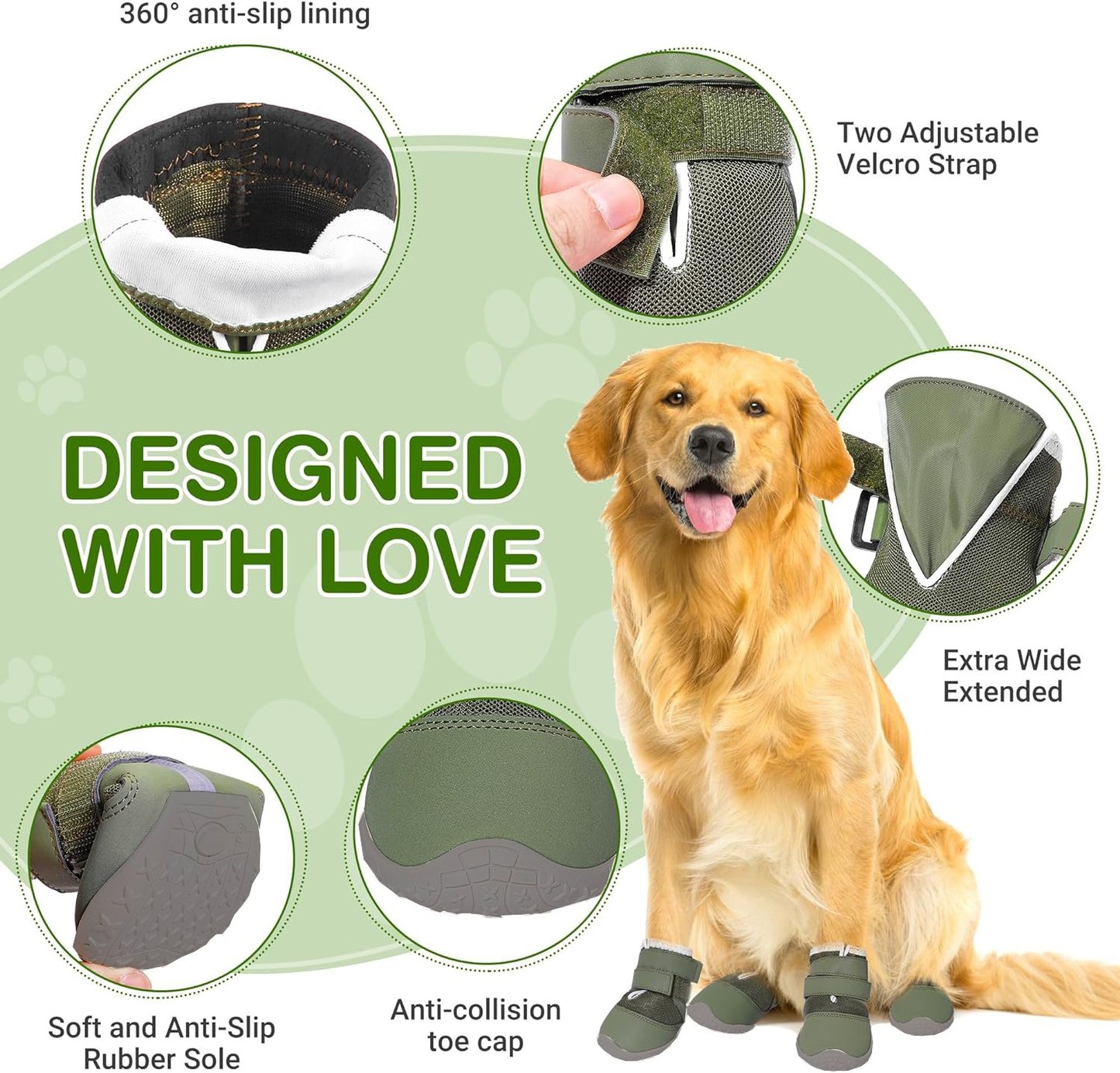 Hard-Soled Outdoor Dog Boots with Secure Fit