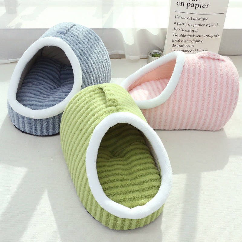 Macaroon Stripes Pet Bed Cave Warm Design