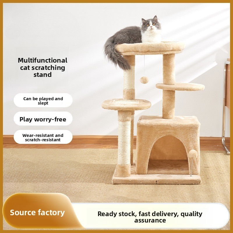 Solid Wood Cat Tree with Hemp Rope Scratcher
