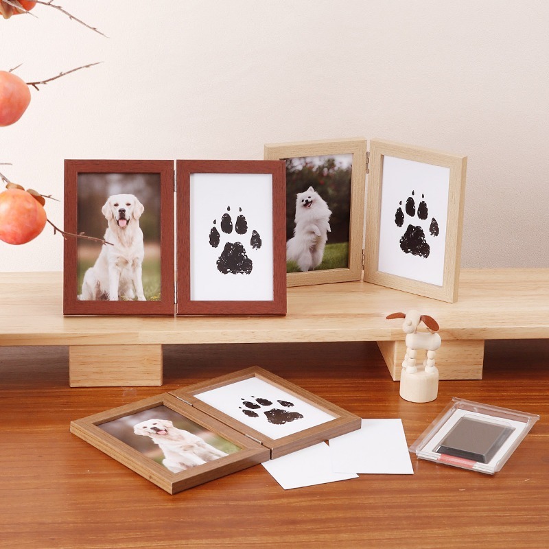 Glass and Wood Memorial Photo Frame with Paw Print