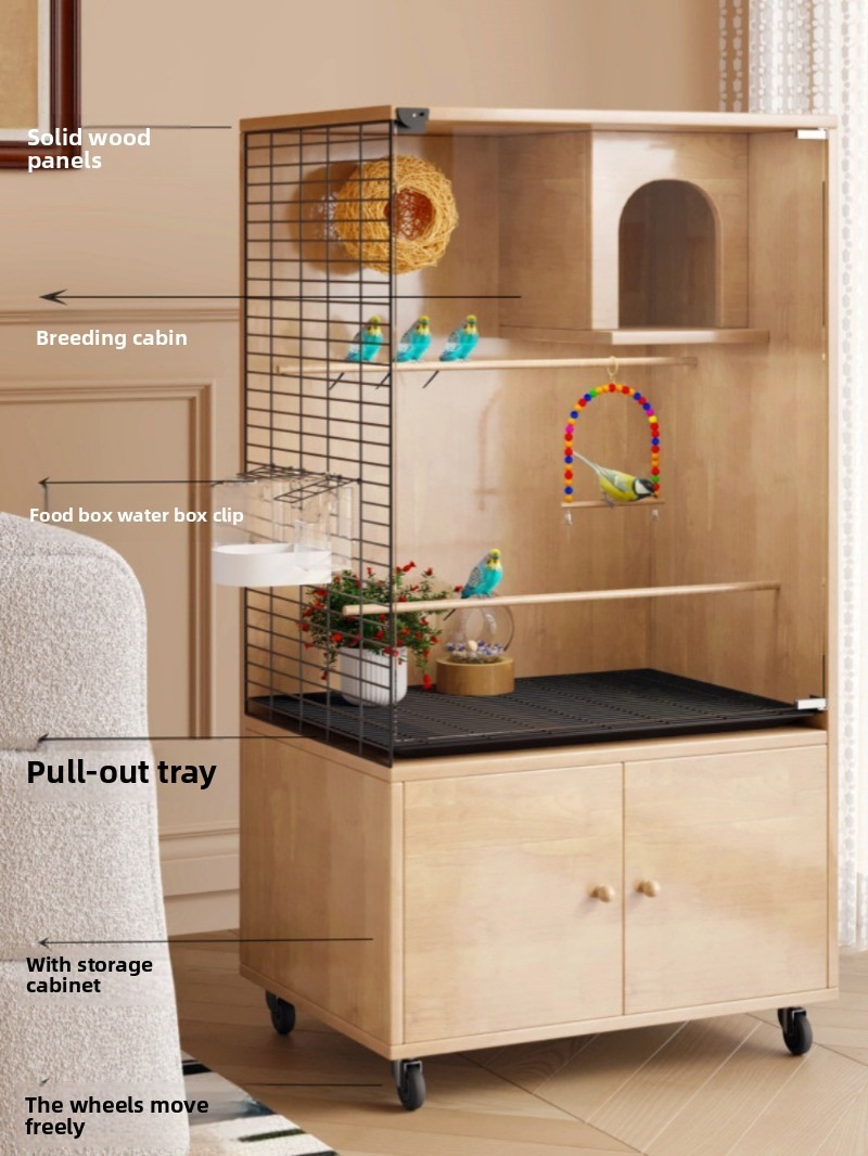 Luxury Solid Wood Parrot Villa with Glass Door