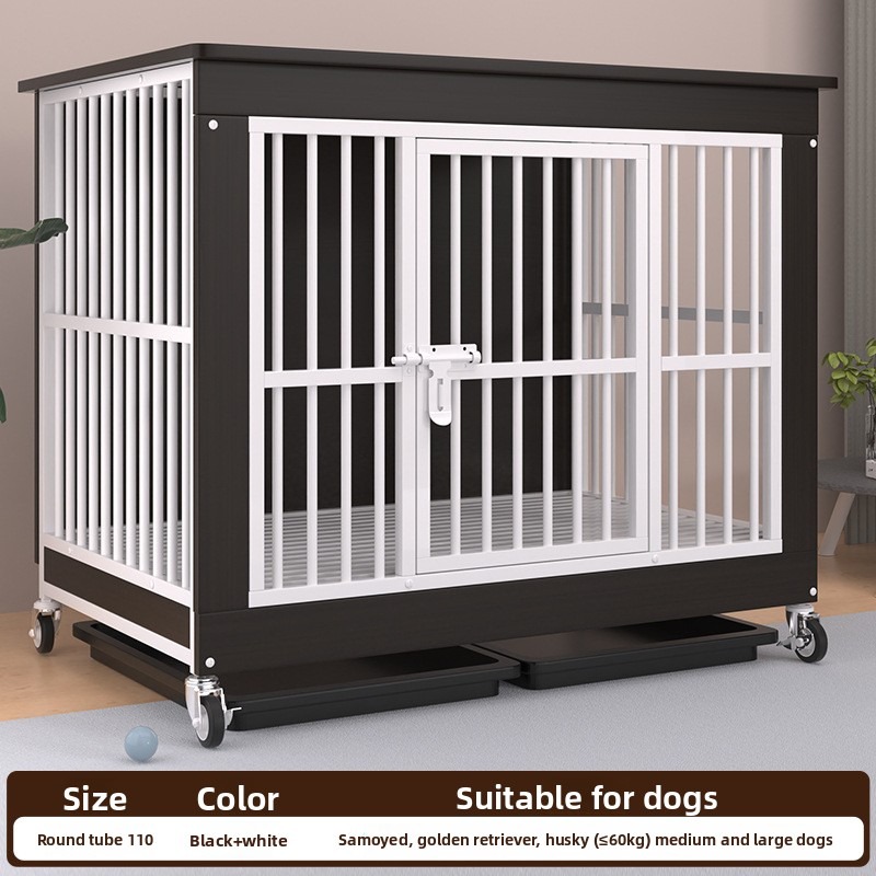 Solid Wood Dog Cage with Wheels and Tray