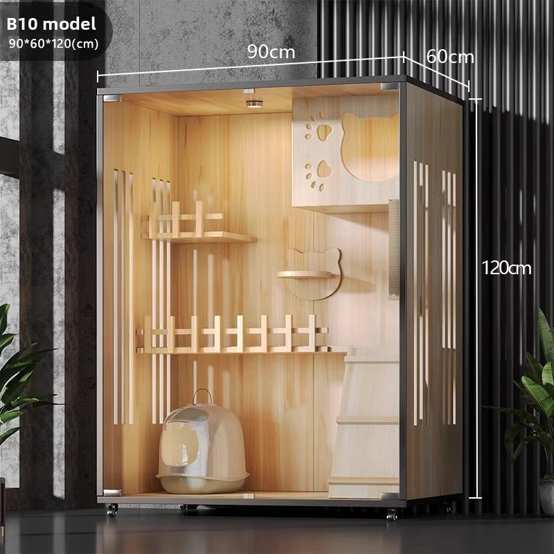Luxury Wooden Cat Villa with Side Glass Panels